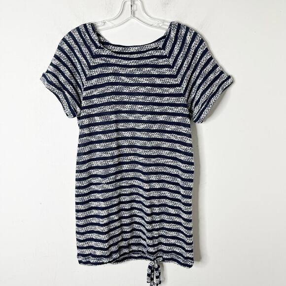 Limited Women's Knit Top S Blue & White Striped Drawstring Blouson Short Sleeve - Picture 3 of 11